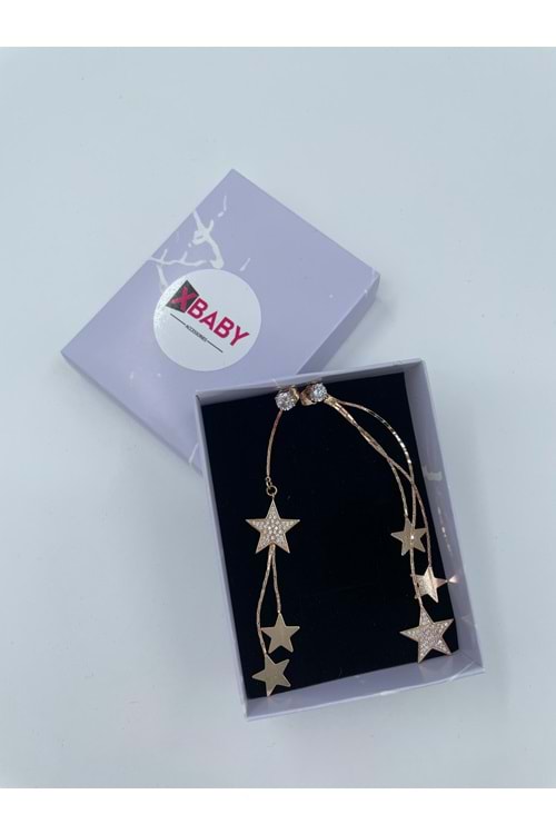 Xbaby Üçlü Taşlı Yıldızlı Rose Gold Sallanan Küpe