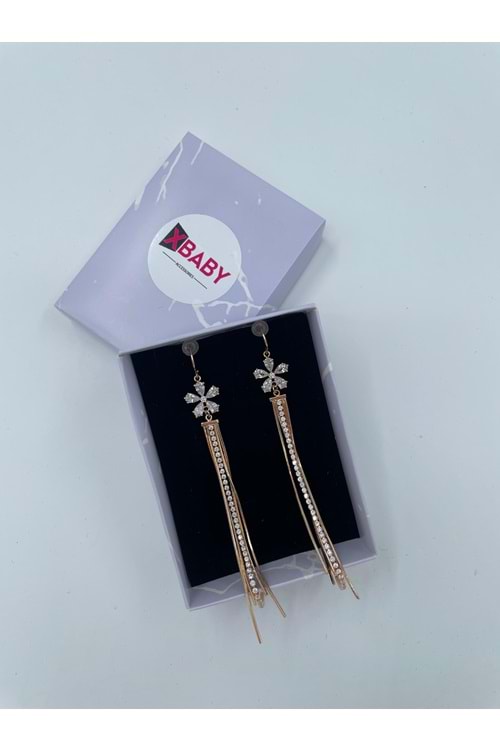 Xbaby Papatya Çiçekli Sıra Taşlı Rose Gold Sallanan Küpe