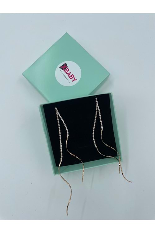 Xbaby Sıra Taşlı Dalgalı Rose Gold Sallanan Küpe