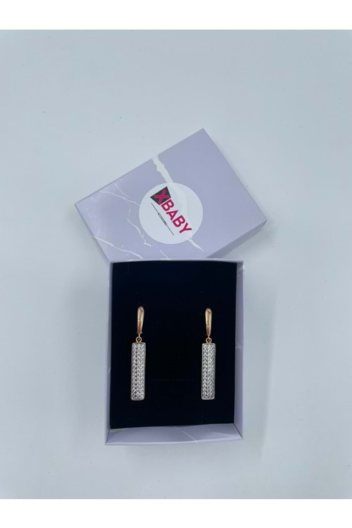 Xbaby Uzun Dikdörtgen Taşlı Rose Gold Sallanan Küpe