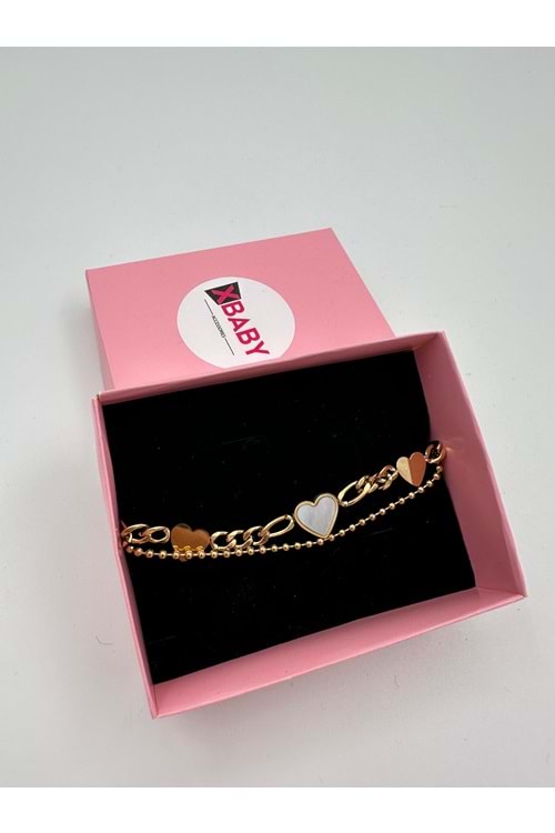 Xbaby Üç Kalp Şekilli Gold Renk İkili Çelik Bileklik