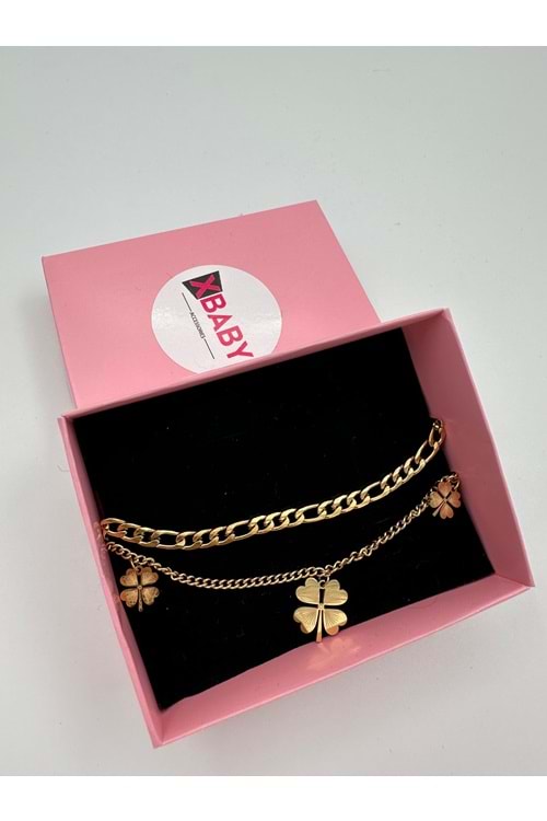 Xbaby Üç Yonca Şekilli Gold Çelik Bileklik