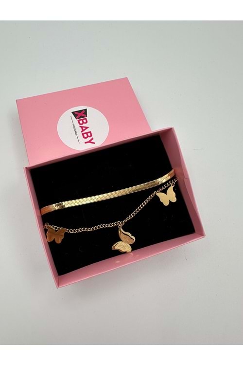 Xbaby Kelebek Figürlü Gold Çelik Bileklik