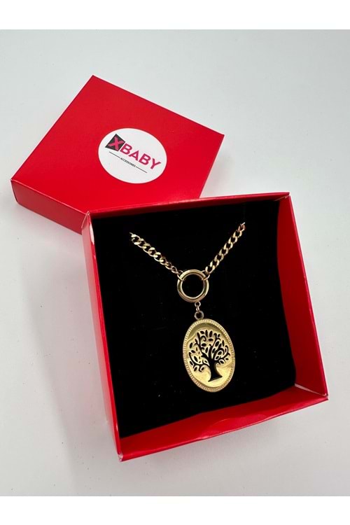 Xbaby Kalın Zincirli Hayat Ağacı Oval Gold Kolye