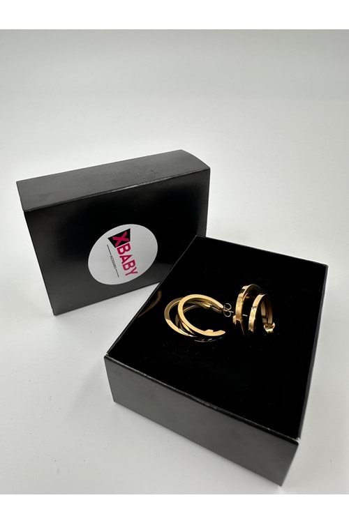 Xbaby 3 lü Yuvarlak Gold Çelik Küpe