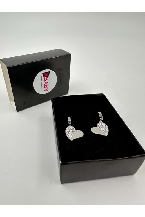 Xbaby Yarısı Taşlı Kalp Gümüş Renk Küpe