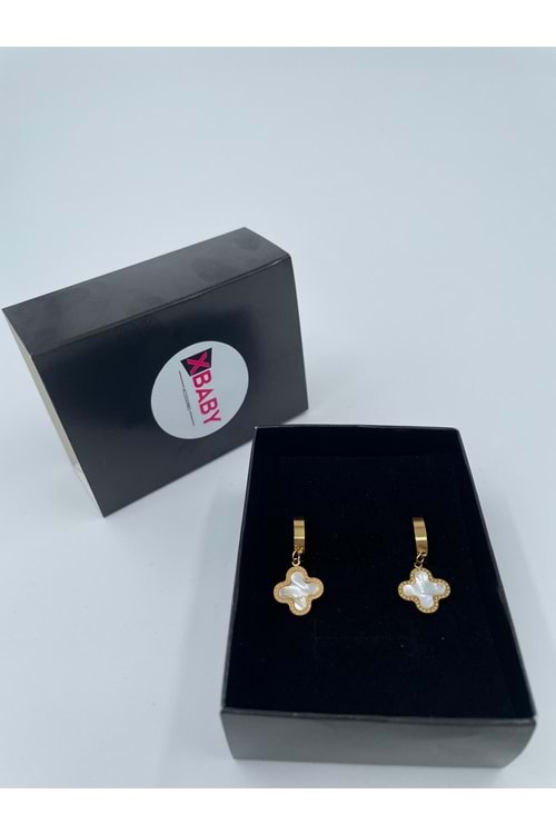 Xbaby Beyaz Dolgulu Yonca Gold Küpe