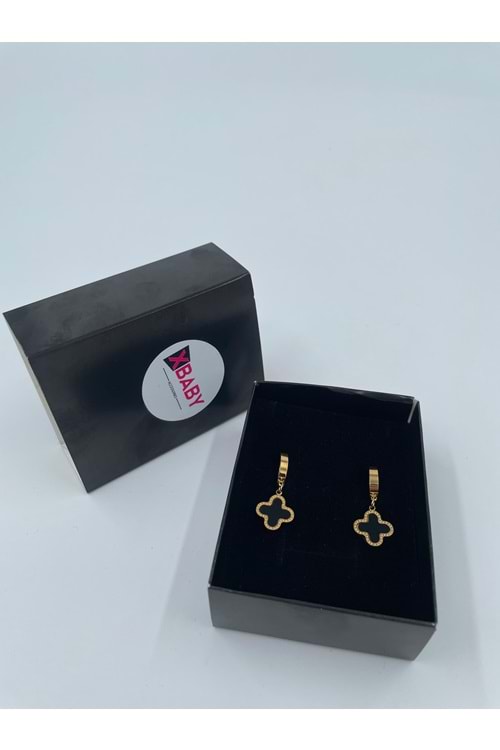 Xbaby Siyah Dolgulu Yonca Gold Küpe
