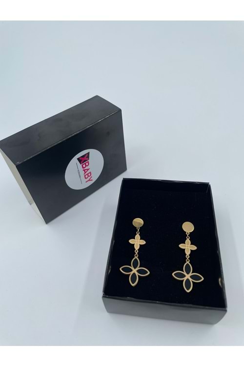 Xbaby Siyah Dolgulu İkili Yonca Gold Küpe