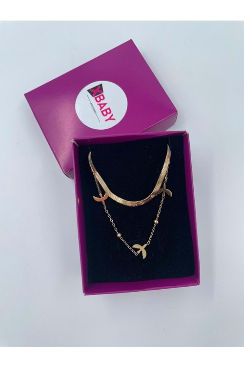 Xbaby İkili Kuş Gold Çelik Kolye