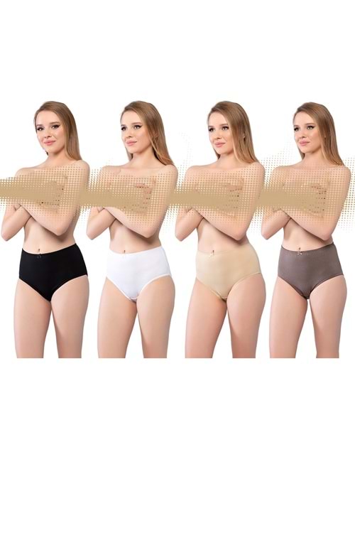 Belinay 3034 Kadın Yüksek Bel SiyahBeyazTenVizon 4lü Paket Külot