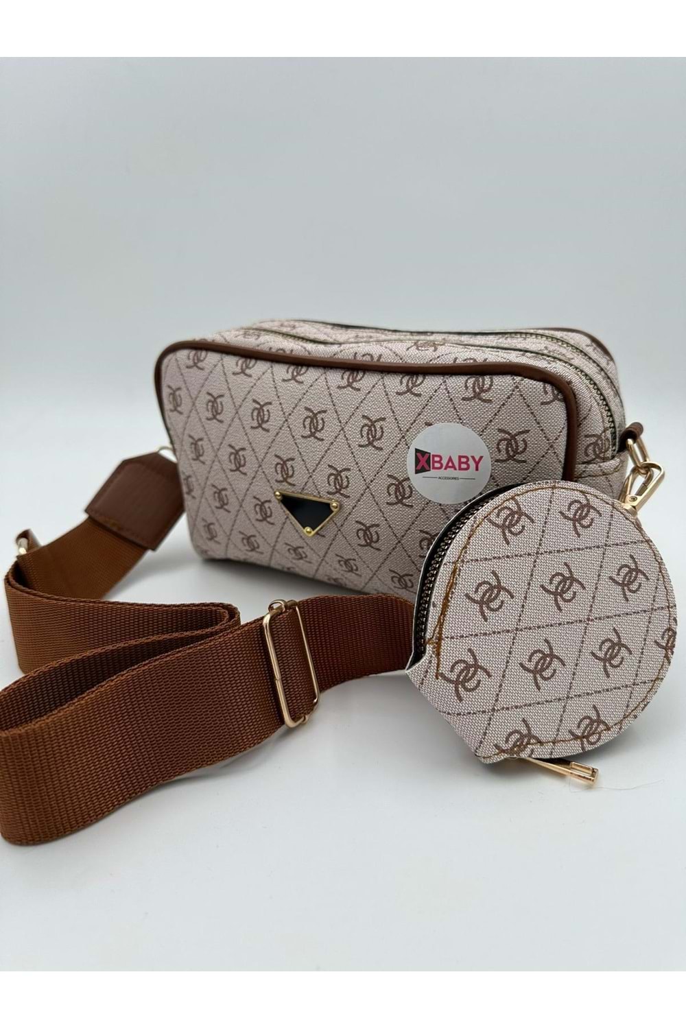 Xbaby Desenli Dikdörtgen Omuz Çantası Bej