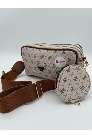 Xbaby Desenli Dikdörtgen Omuz Çantası Bej