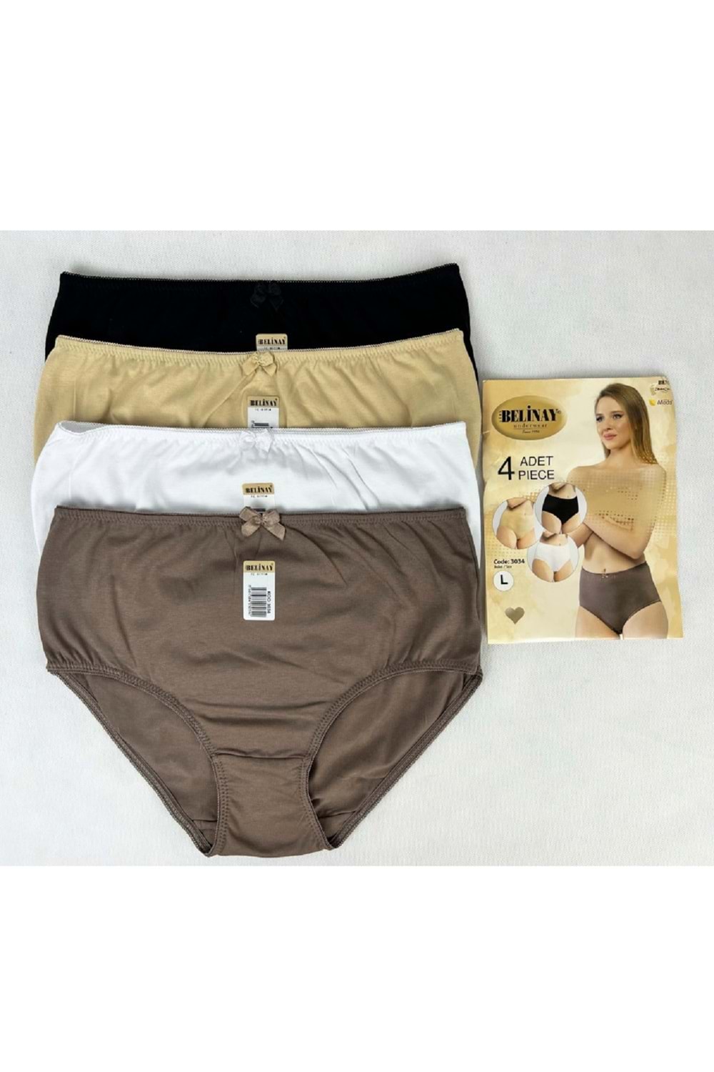 Belinay 3034 Kadın Yüksek Bel SiyahBeyazTenVizon 4lü Paket Külot