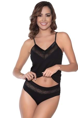 Belinay 7022 Kadın Dantelli Atlet Külot Takım Siyah XL